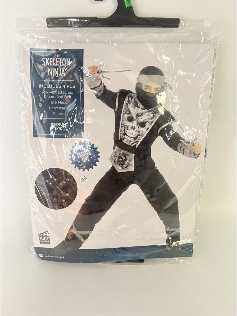 Skeleton Ninja Light Up Costume Youth Size Medium (8-10) Tested